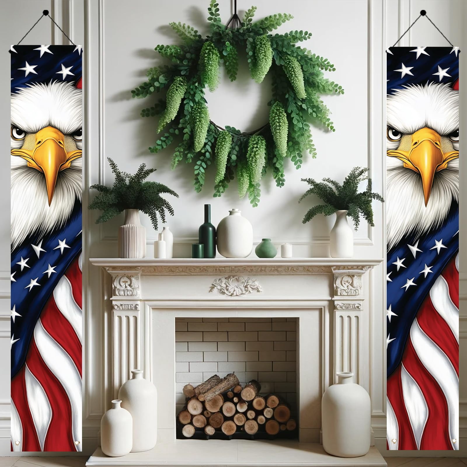 Patriotic Eagle Porch Banners 71x12 Inch American Flag Independence Day Outdoor Decorations Bald Eagle Hanging Porch Signs 4th of July Memorial Day Veterans Day Home Decor