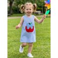 thumbnail image 4 of RUINIXCW Toddler Baby Girl Back to School Dress Kids Kindergarten Outfits Little Baby Girl Summer Tank Dress Overalls School Bow Apple Embroidery Sleeveless Striped A Line Dress, 4 of 9