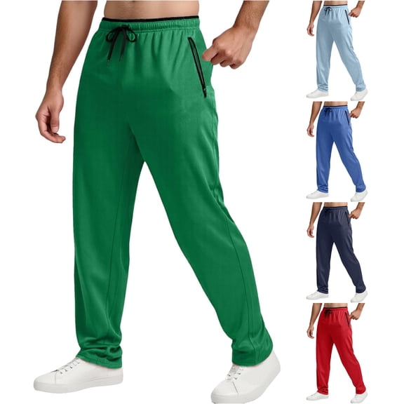 Zylarhe Casual Pants for Men, Men's Casual Pants Sweatpants Mesh Lightweight Breathable Athletic Zip Pockets Workout Running Green L