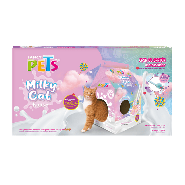CASA DE CARTON CON RASCADOR P/GATO ALGODON DE AZUCAR