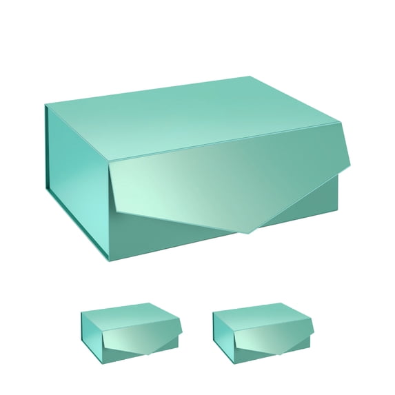 PACKHOME 3 Gift Boxes 9.5x7x4 inches, Bridesmaid Boxes, Rectangle Collapsible Boxes with Magnetic Lid for Gift Packaging (Glossy Metallic Blue)