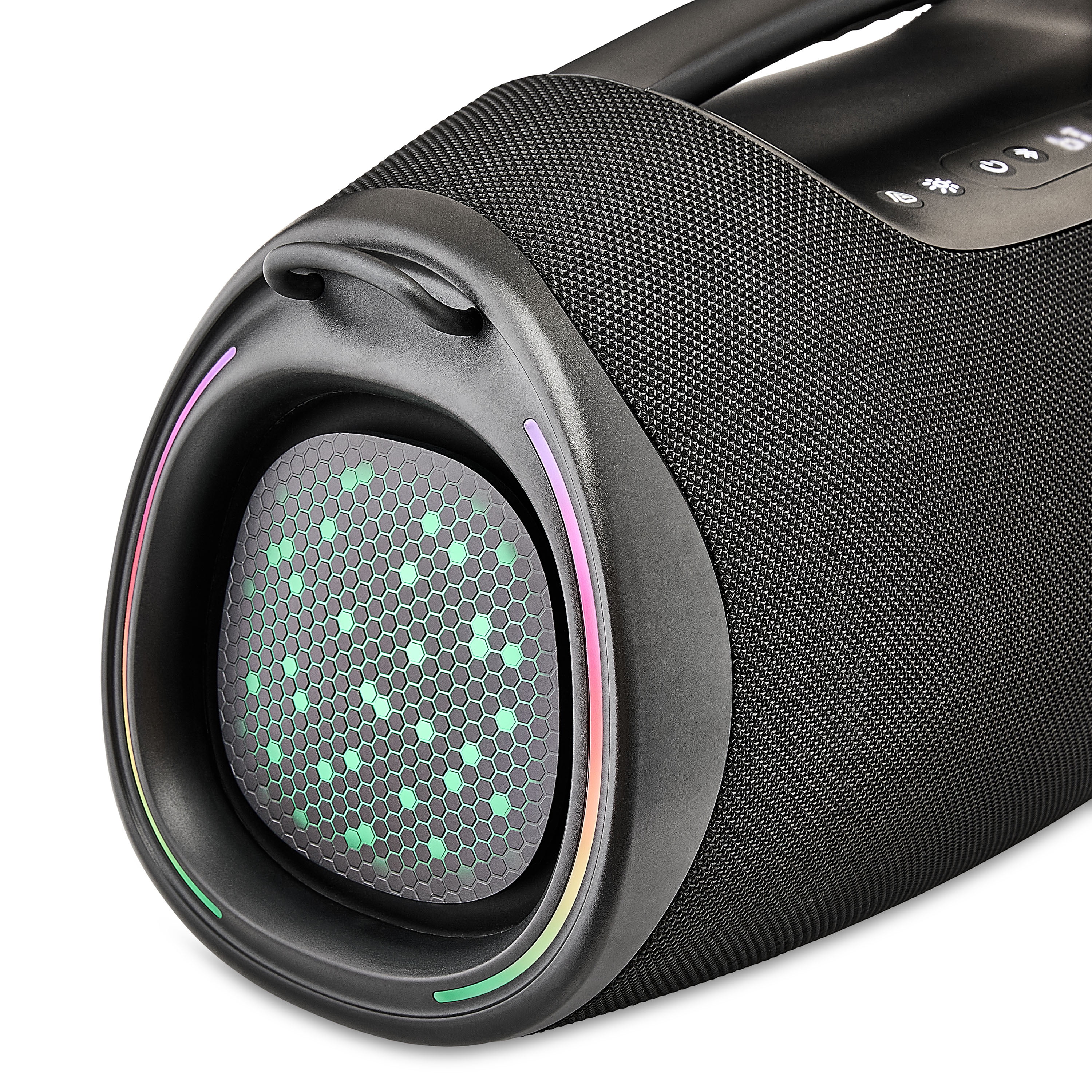 onn Bluetooth Portable Boombox with 6 LED Lighting Modes, Waterproof Design, 20 Hours Playtime