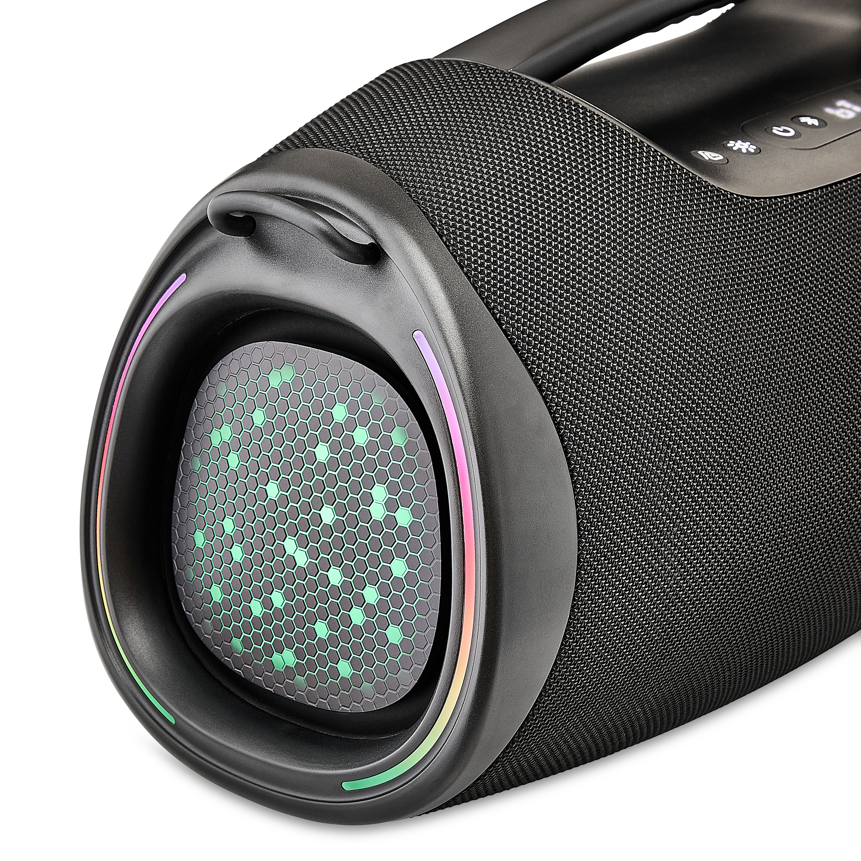 onn Bocina Portátil Bluetooth con 6 Modos de Iluminación LED, Diseño Resistente al Agua, 20 Horas de Reproducción 6