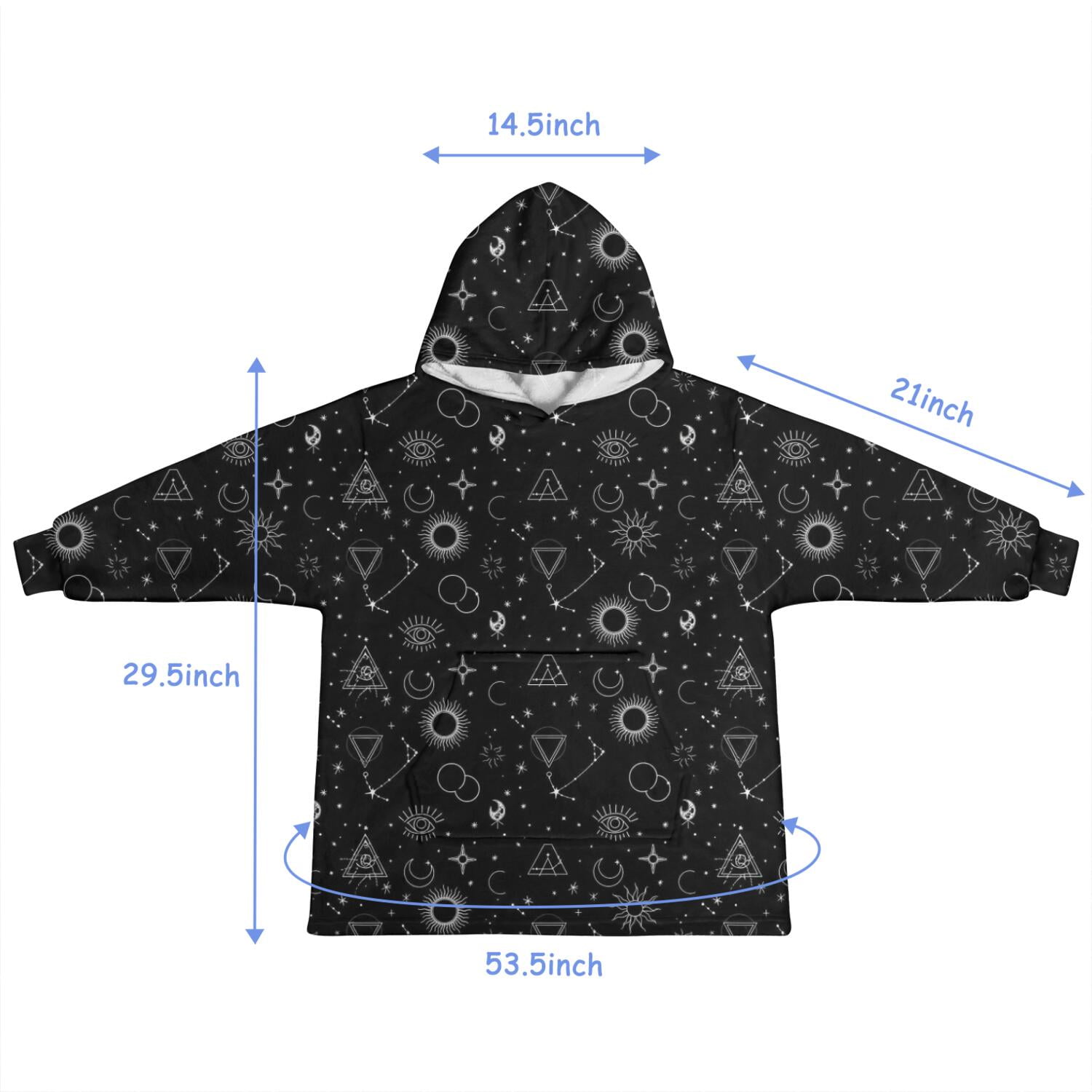 Black White Gothic Geometry Sun Moon Pattern Blanket Hoodies for Kids 6-13YR Oversize Wearable Blanket Hoodies for Boys Girls Teens
