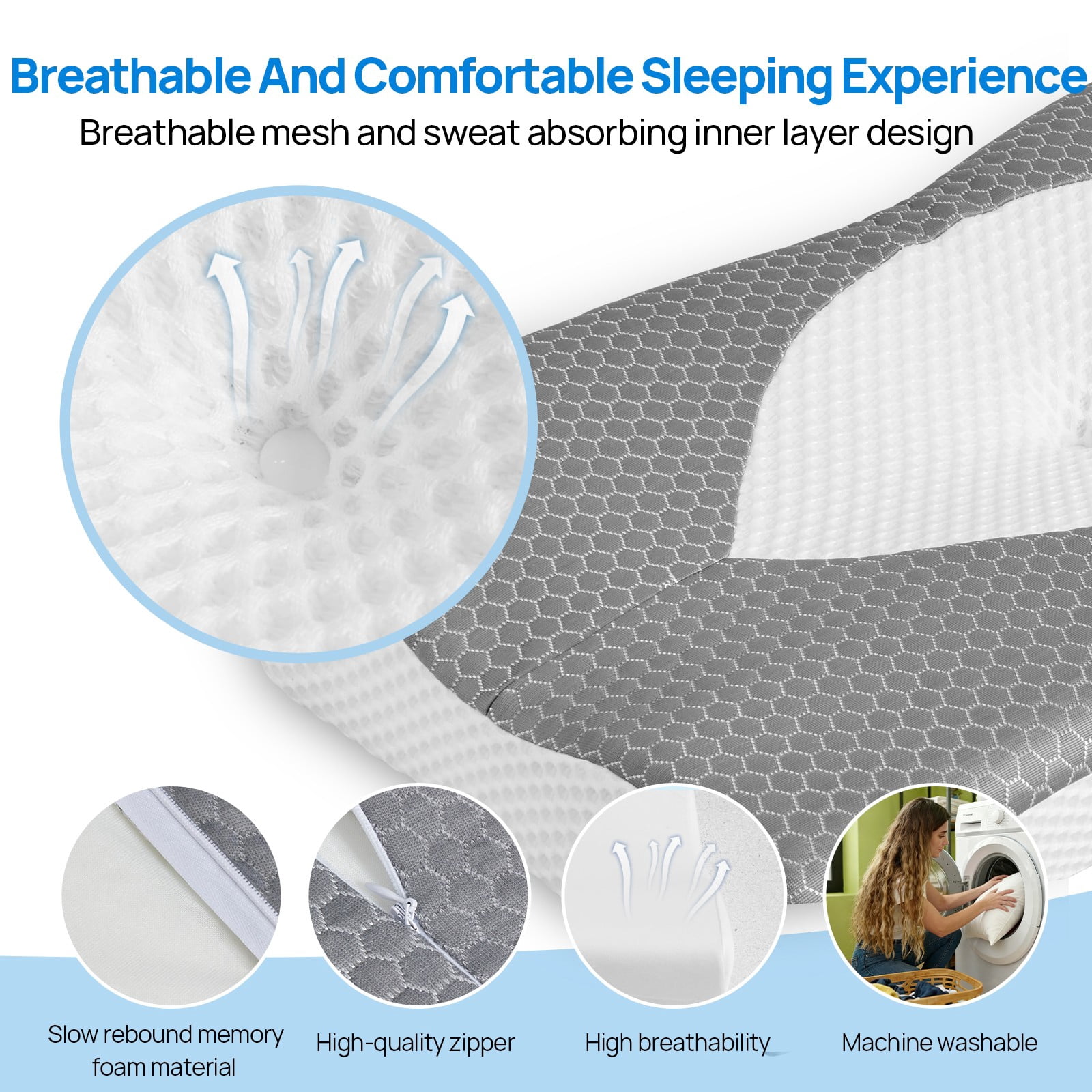 TOPCOMFY Cooling Cervical Neck Pillow, Contour Memory Foam for Neck Support, Ergonomic Butterfly Shape, Ideal for Side, Back, and Stomach Sleepers