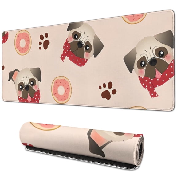 Long Mouse Pads for Desk,Pug and Donut Desk Mats on Top Of Desks, Desk Mouse Pad Extra Large with 3mm Non-Slip Base and Stitched Edge for Gaming,Office,Work,Home 31.5"x11.8"