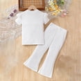 thumbnail image 4 of UngA Girl's 2 Piece Outfits Leopard Print Clothing Set Toddler Kids Cute Heart Graphic Short Sleeve Tee and Flare Bell Bottom Pants 4-5 Years,White, 4 of 4