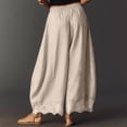 thumbnail image 5 of Women Lace Trim Wide Leg Pants Summer Casual Cropped Drawstring Elastic Waist Lightweight Trousers with Pockets, XL, 5 of 6
