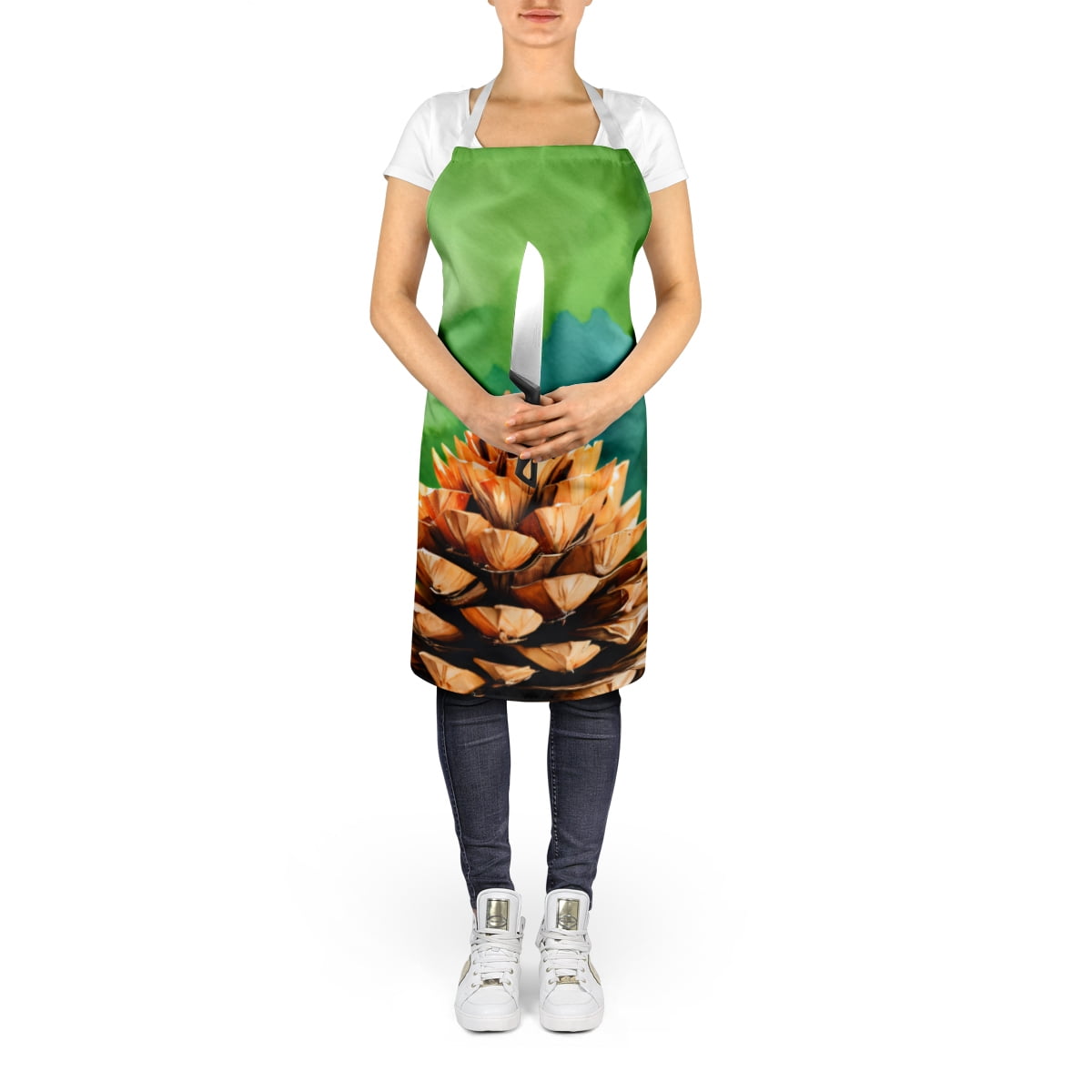 Maine White Pine Cone and Tassels in Watercolor Apron 27 in x 30 in