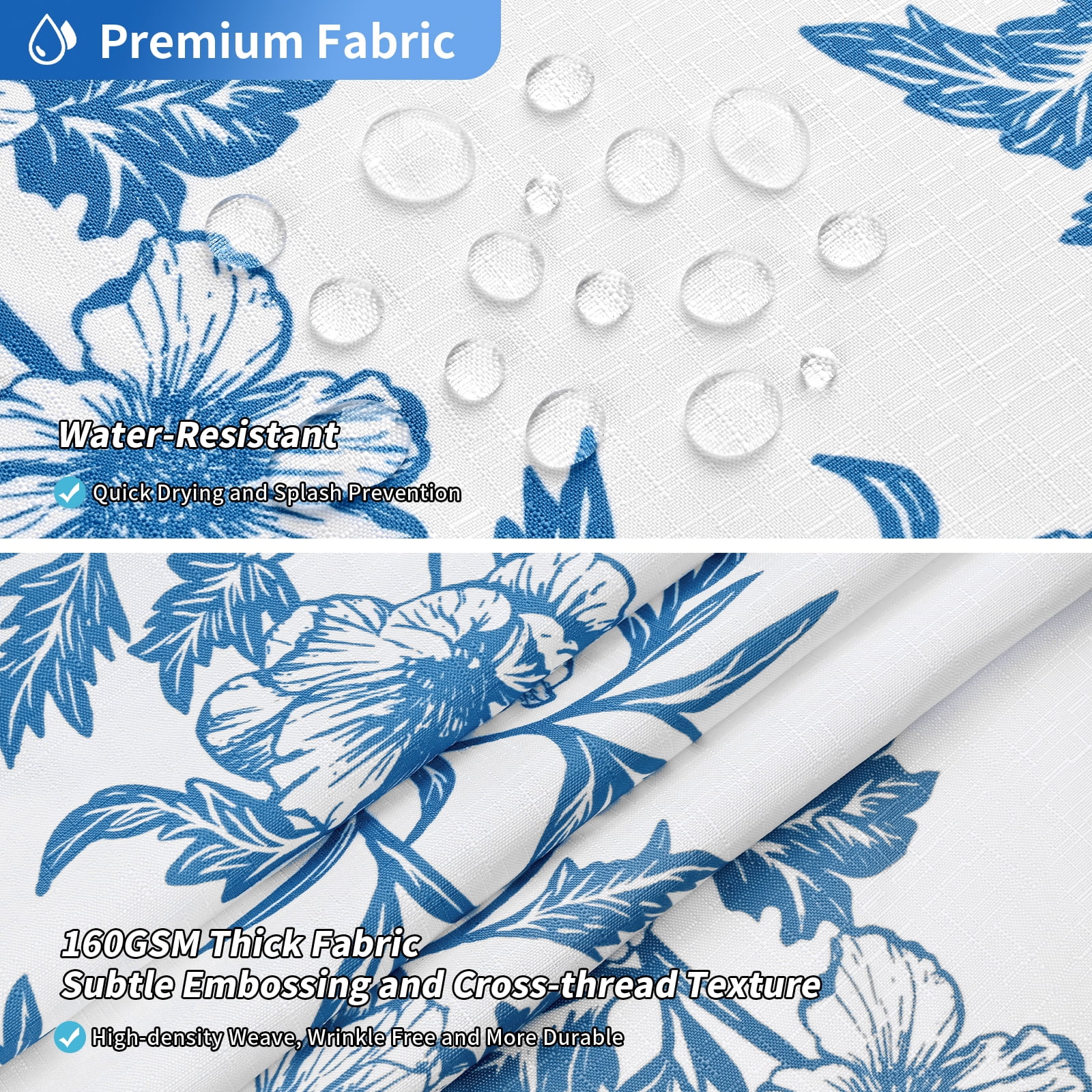 FRAMICS Blue Floral Shower Curtain Sets with Rug and Hooks, 14-Piece Heavy Duty Fabric Cottagecore Bathroom Sets, Waterproof and Mildew-Resistant