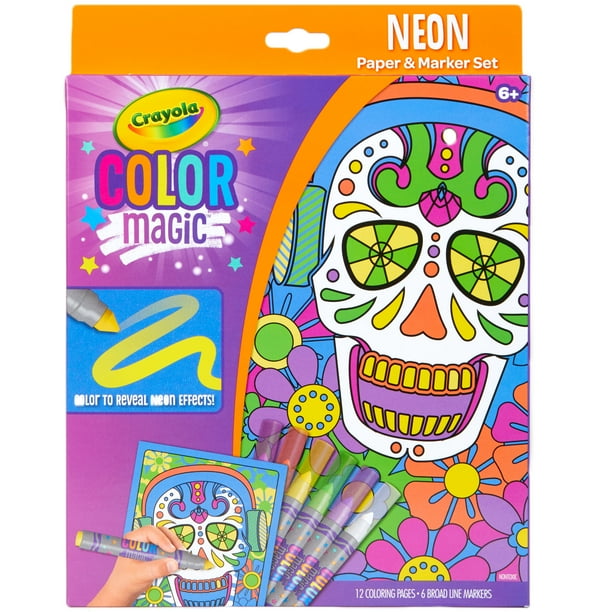 Crayola Color Magic Neon Sugar Skull Paper & Marker Set, 12 Pages