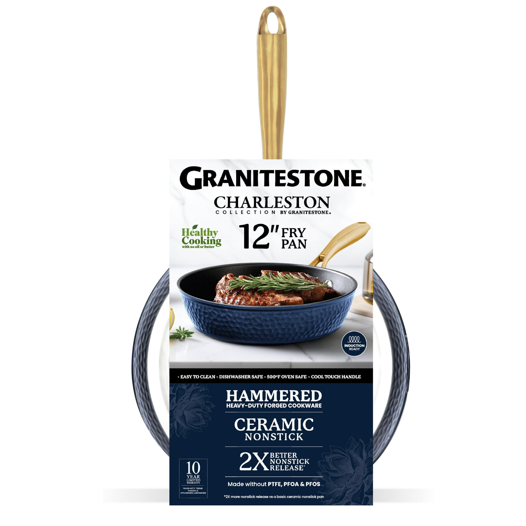 Granitestone 12 Inch Non Stick Frying Pans Nonstick Frying Pan Skillet Nonstick Pan, Large Non Stick Pan, Induction Pan, Kitchen Pans, Cooking Pan, Ceramic Pan for Cooking, Dishwasher Safe, Navy Blue