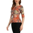 thumbnail image 5 of INSPIRE CHIC Women's Elbow Sleeves Top Round Neck Slim Fit Basic Tee Casual Printed T-Shirt XL Multicolor-Snake, 5 of 7