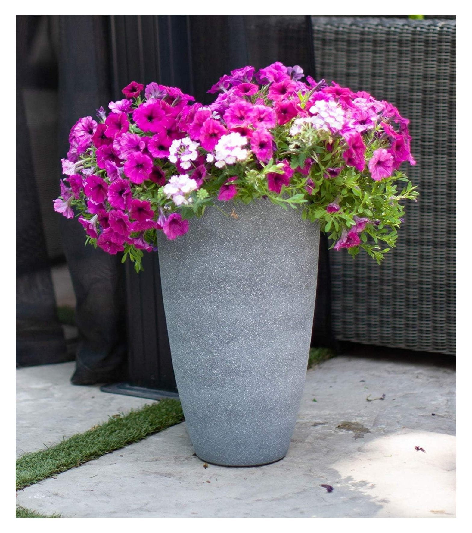Algreen 43229 Curved Tall Vase Planter, Weathered Grey - Modern Flower Pot for Indoor/Outdoor Use - Durable Stone & Resin Composite - UV Resistant