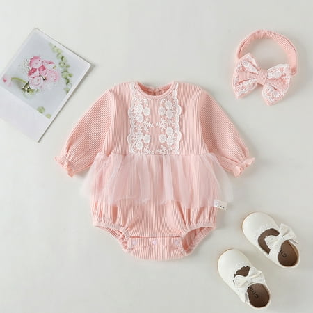 

NIUREDLTD Baby Girls Boys Lace Autumn Long Sleeve Romper Bodysuit Headbands Clothes