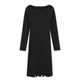 thumbnail image 4 of Kddylitq Long Sleeve Midi Dresses for Women 2024 Fashion Solid Color Pleated Dress Casual Plus Size Crewneck Dress with Pockets Black S, 4 of 5
