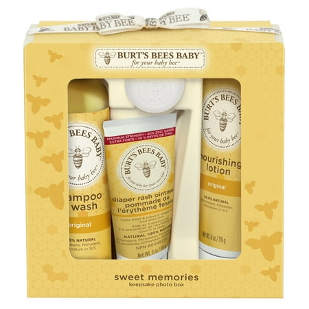 Sweet Memories Box (Burt's Bees Baby Sweet Memories Gift Set with Keepsake Photo Box, 4 Baby Products - Shampoo & Wash, Lotion, Diaper Rash Ointment and)