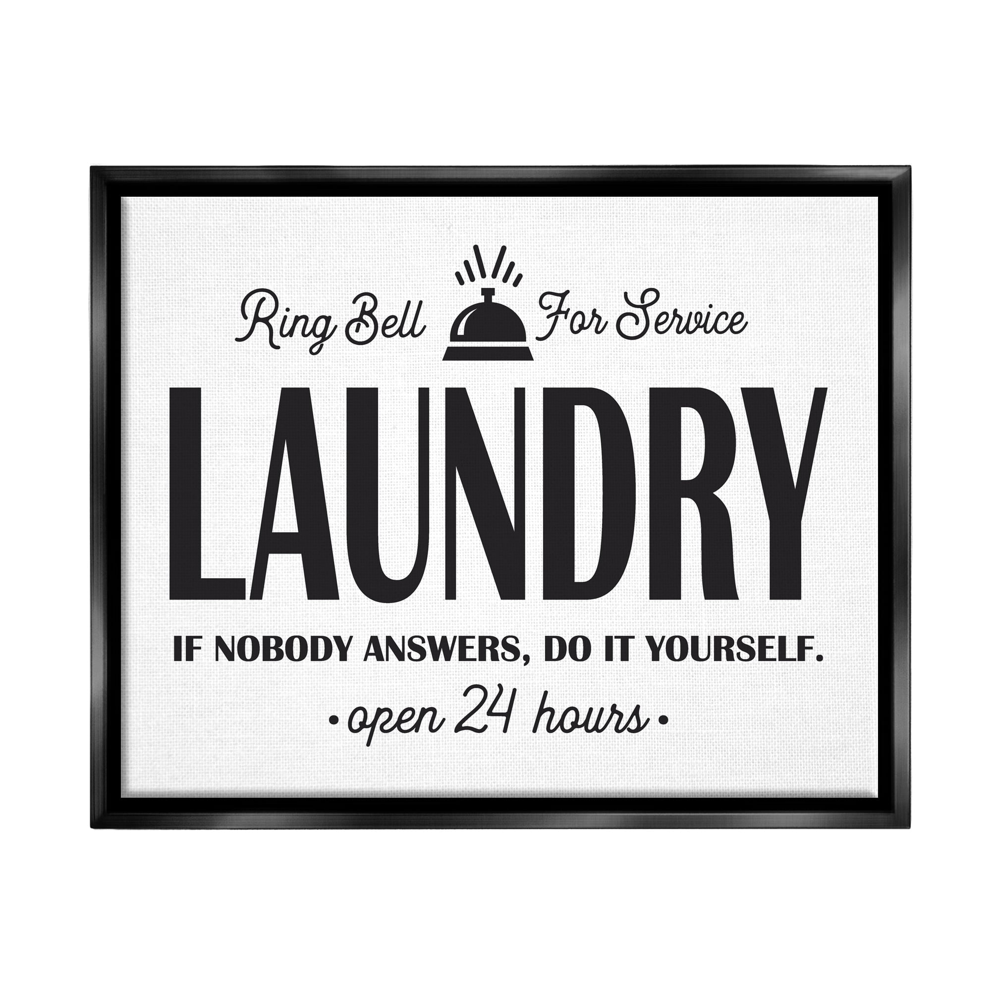 Stupell Industries Ring Bell Laundry Signage Vintage Text Style Graphic Art Luster Gray Floating Framed Canvas Print Wall Art, Design by Lettered and Lined