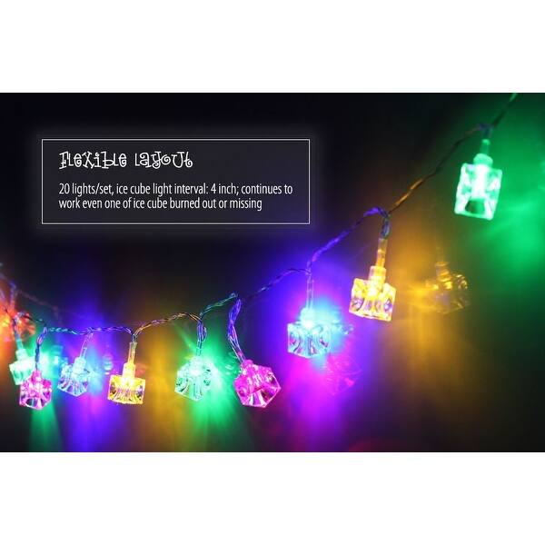 Battery Operated Ice Cube LED Christmas String Lights-Multi Color String Light, 2 Work Modes Battery Box, 7.3ft Length 20 Cubes