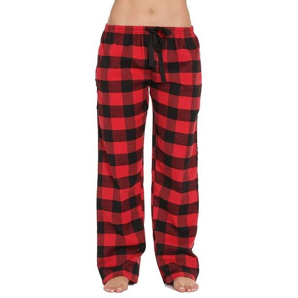 Buffalo Plaid Flannel Pajama Pants for Women with Pockets 