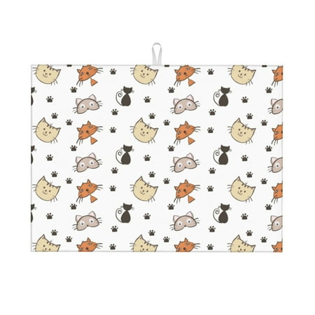 

Cute Kitten Print Dish Drying Mat Absorbent Microfiber Dishes Drainer Mats for Kitchen Counter 24 x 18in