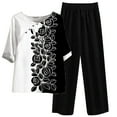thumbnail image 2 of Women's Two Piece Lounge Set Cotton Linen Printed Top Elastic Waist Nine Points Pants Two-Piece Suit Piece Outfits 2023, 2 of 6