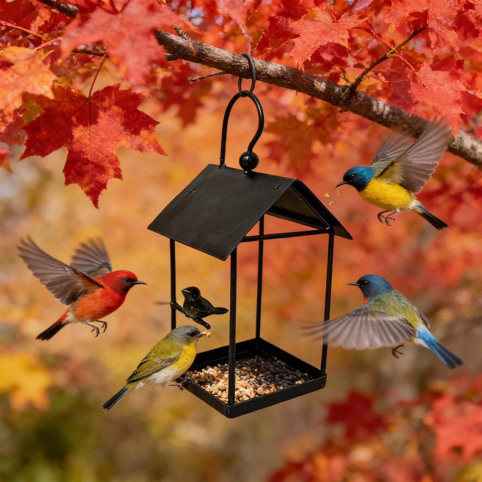 Metal Bird Feeder Hanging Tray – Rust Proof Iron Mesh Platform Tray for Small Birds, Outdoor Garden Decor with Drainage, Easy Clean Bird Feeding Station
