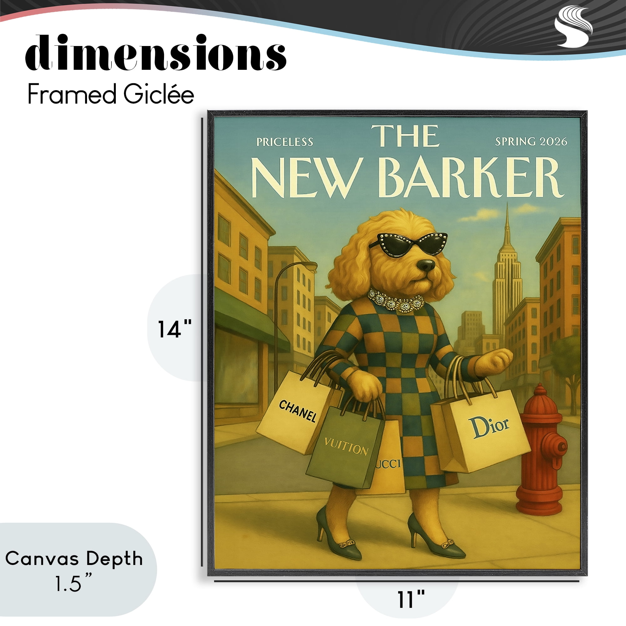 Stupell Industries New Barker Dog Magazine Black Framed Giclee Art, design by Grotto Studios