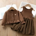 thumbnail image 5 of ATOGUTA Girl Sleeveless Sweater Dresses and Long Sleeve Ruffle Knitted Cardigan 2 Piece Fall Outfits Size 1T-7, Brown, 5 of 6