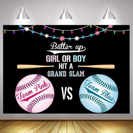 Custom Baseball Gender Reveal Backdrop Boy or Girl Team Pink or Team Blue Party Decorations Photography Background Sports Themed He or She Gender Reveal Surprise Party Photoshoot Banner 7x5ft