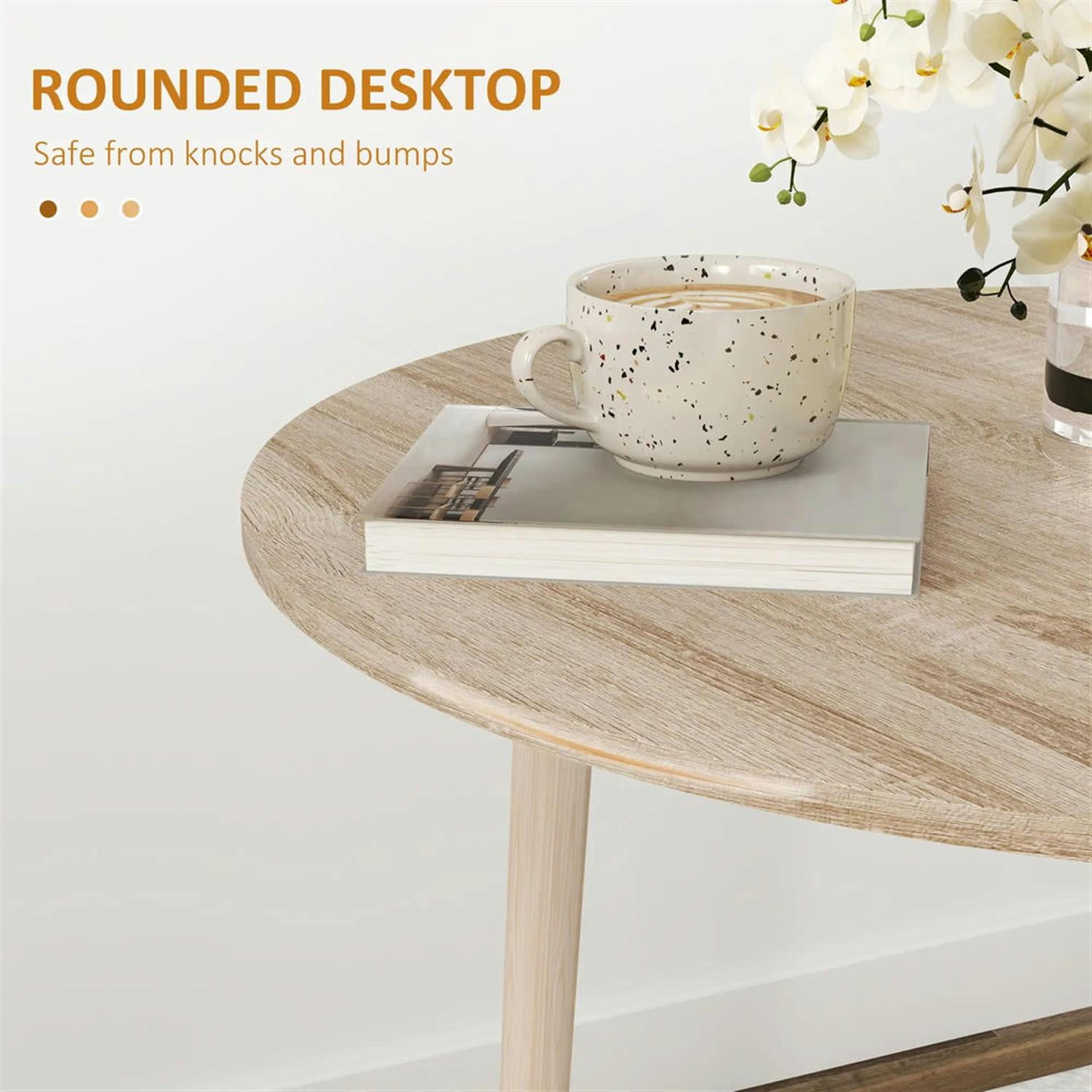Demi Bonn 35" Solid Wood Rustic Kitchen Table, Drop Leaf Round Dinner Table for Dining Room, Home Office, Living Room Furniture, Beige