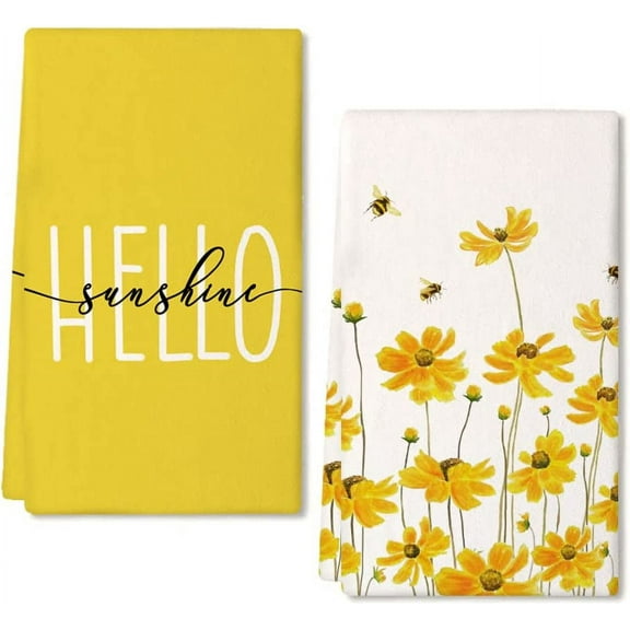 JOOCAR Kitchen Towels, Spring Yellow Jasmine Bee Hello Sunshine 16x27.5 Inch Kitchen Towels for Kitchen Decor Housewarming Gift Towels Set of 2