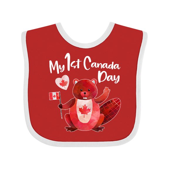 Inktastic My 1st Canada Day with Red and White Maple Leaves Boys or Girls Baby Bib