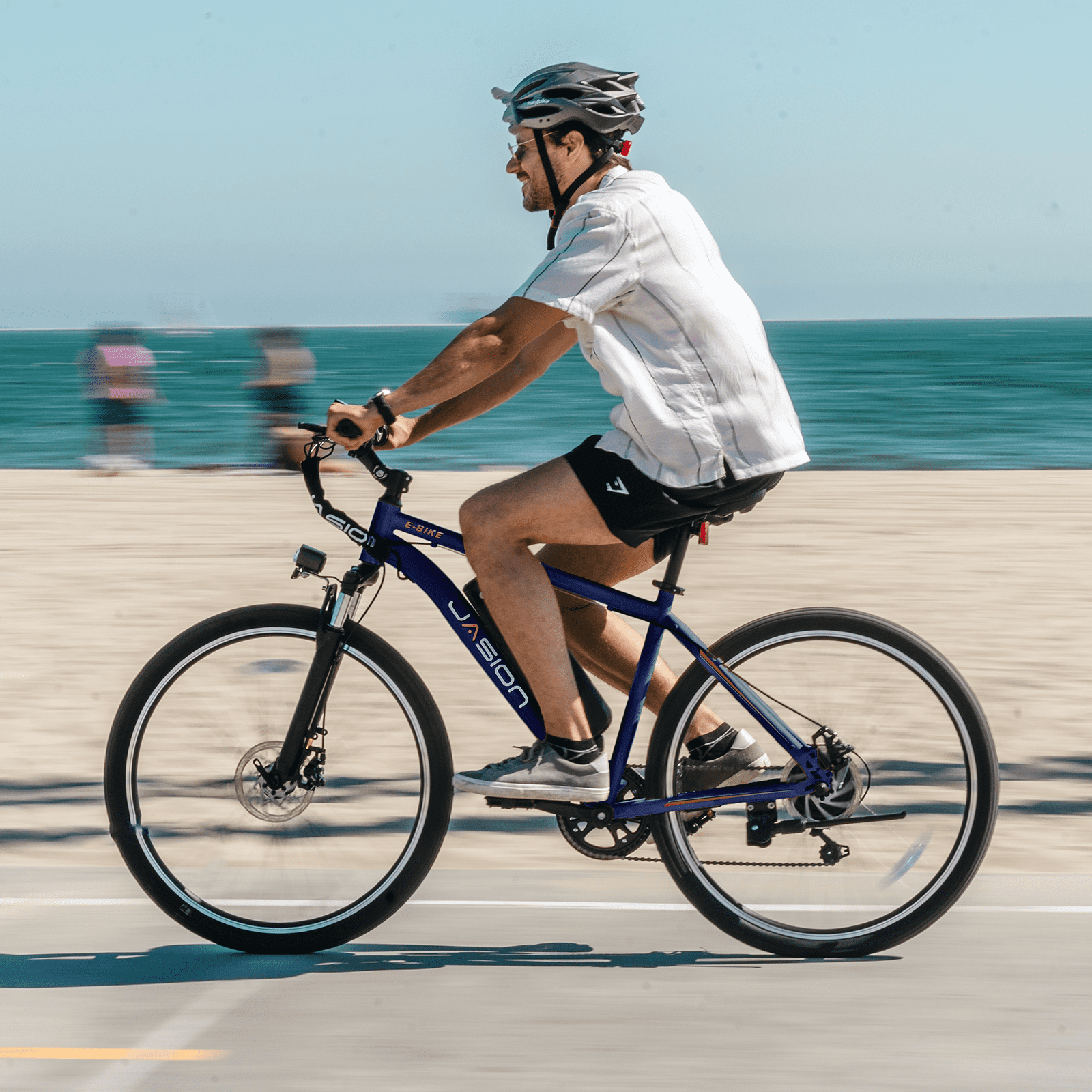 Jasion Electric Mountain Bike for Adults, 26" Tires, 350W Brushless Motor, 40 Miles Commuting Range, Front Fork Suspension, Shimano 7-Speed, EB5 Blue