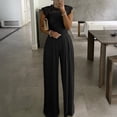 thumbnail image 2 of Women's Lace Cap Sleeve Wide Leg Jumpsuit Elegant High Neck Dressy Party Outfit, 2 of 6