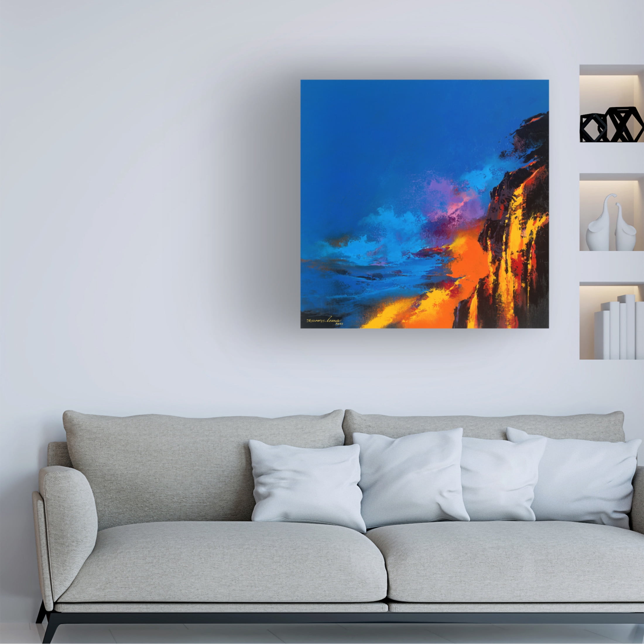 Canvas Wall Art - Thomas Leung 'Lava Into The Sea' Wall Art for Living Room, Bedroom, or Office Décor by Trademark Fine Art - 18 x 18 Inches