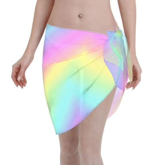 Swimsuit Coverups For Women Rainbow Stripe Sarong Beach Bikini Wrap Sheer Short Skirt Chiffon Scarf For Swimwear