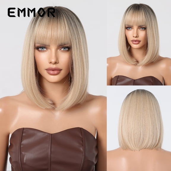 European and American Cross-Border Natural Fashion Breathable Full Bangs White Short Straight Bob Wig Full Head Hairstyle Wigs