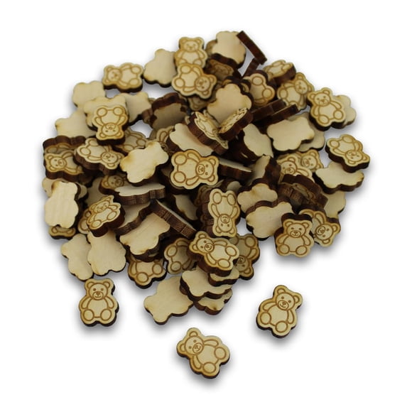 FashionJunkie4Life Ours en Peluche Confettis en Bois / 100 Pcs, 0.5 Pouces x 0.625 Pouces pour Décoration de Table, Anniversaire, Mariage, Baby Showers et Plus