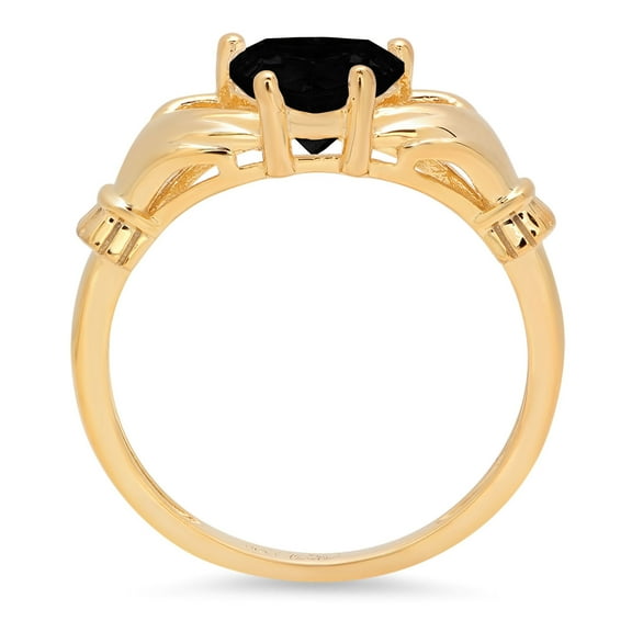1.06 ct Heart Cut Natural Onyx Claddagh Engagement Ring for Women in 18K Yellow Gold