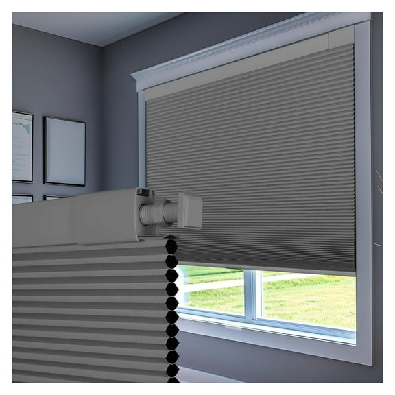 No Drill Blinds for Windows Blackout Cellular Shades Cordless No Tools Honeycomb Blinds Pull Down Easy Install for Home and Office, Light Gray, .5" W x " H