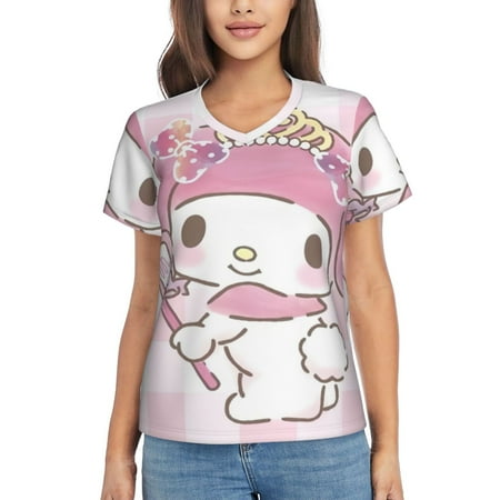 

My Melody Women S Classic-Fit Cotton Short-Sleeve V Neck T-Shirt，Tunic Blouse Top Ladies Casual Loose Top
