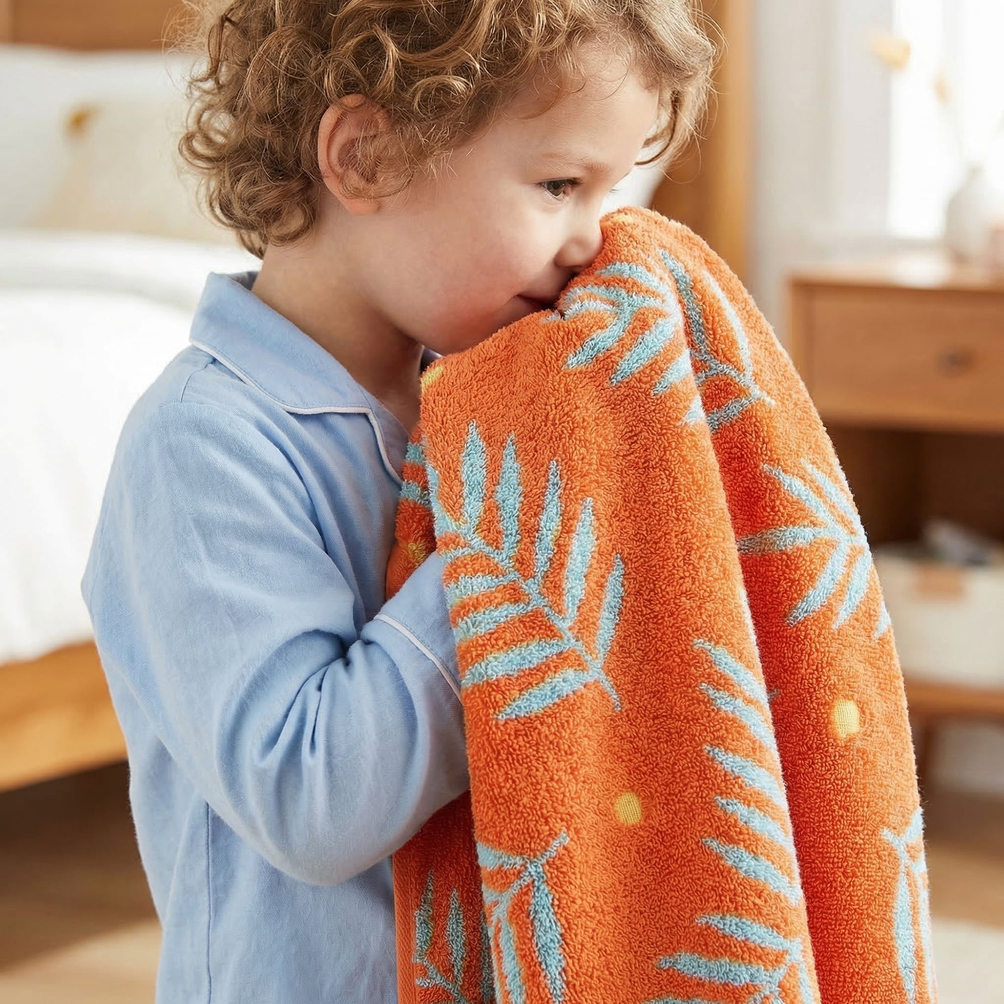 Unique Bargains Cotton Soft Hand Towel Leaf Pattern Absorbent Towel Orange 29" x 13"