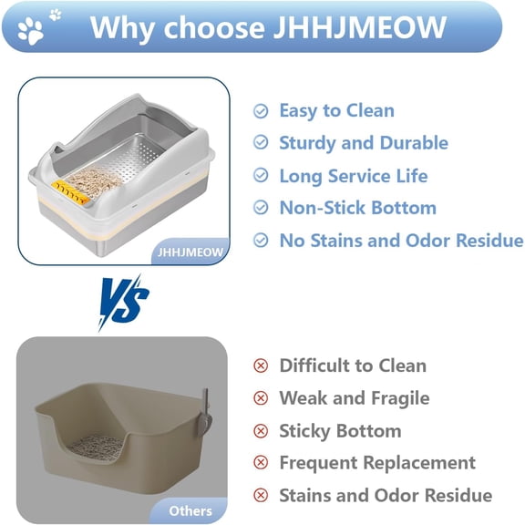 Stainless Steel Sifting Litter Box,XL Cat Litter Box with Lid,Pellet Litter Box for Big Cat,High Sides,Anti-Leakage,Easy Clean