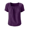 thumbnail image 4 of Setooff Women's Casual Cotton Linen Blouse Solid Color Square Neck Short Sleeve Tops Loose Summer Shirts for Women, 4 of 5