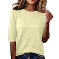 thumbnail image 2 of Half Sleeve Tops for Women Elbow Length Crew Neck Loose Blouse Summer Casual Lightweight Plus Size 3/4 Sleeve Shirts Yellow L, 2 of 5
