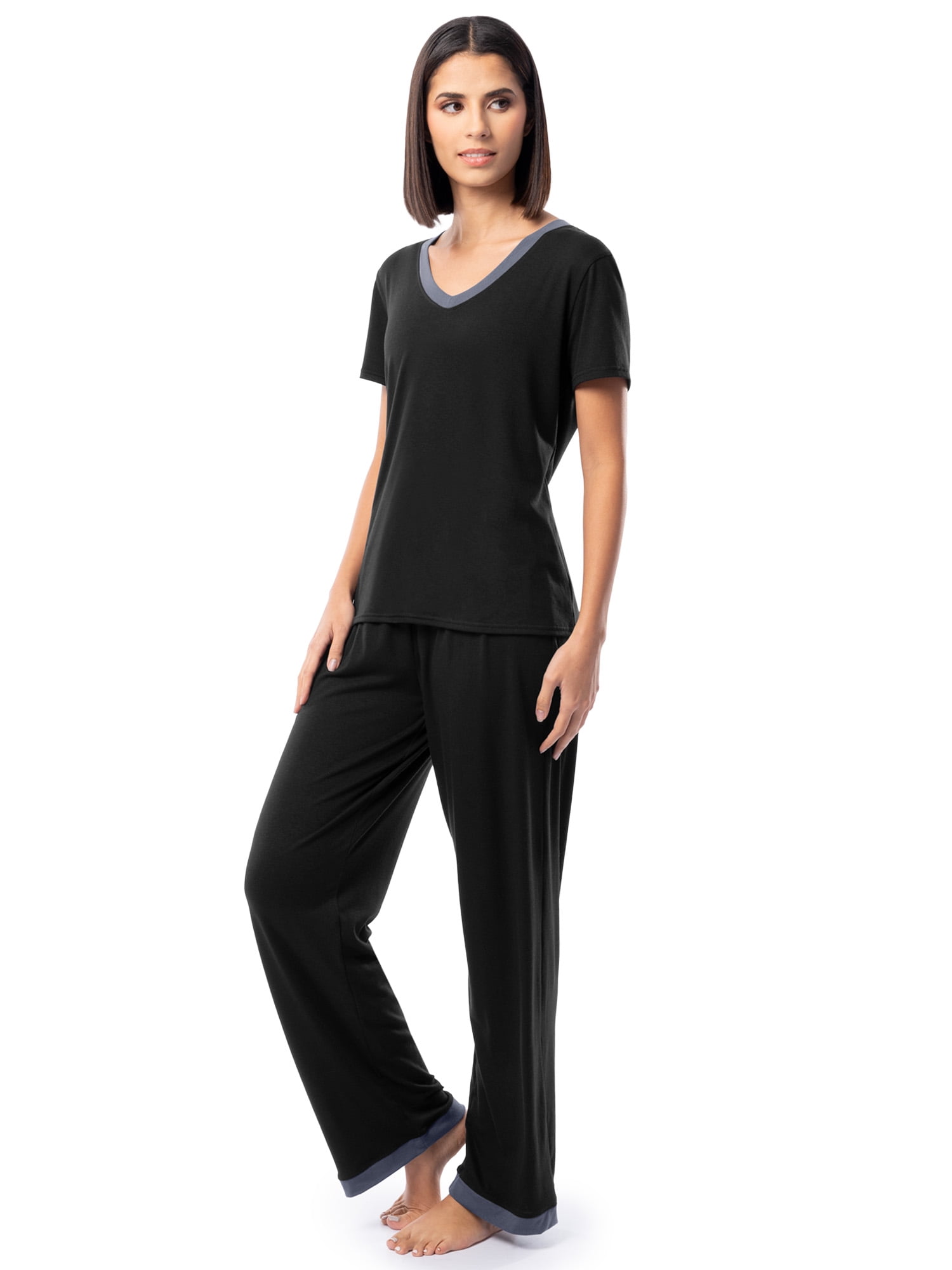 Fruit of the Loom Women's Soft & Breathable V-Neck Short Sleeve Top & Pajama Pant Set, Sizes S-4X