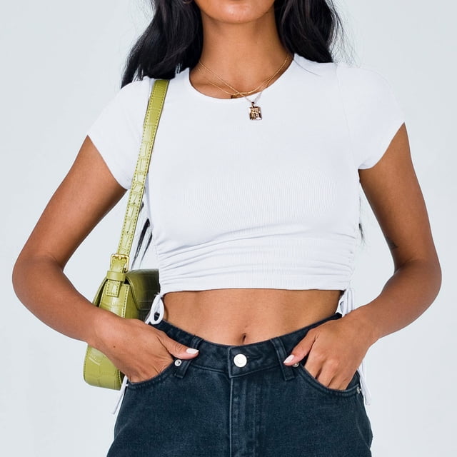 KIHOUT Hauts Grande Taille pour Femmes Liquidation Crop Top Mignon Basique Tendance Col Rond Blouse Courte Manches Courtes Crop Tops