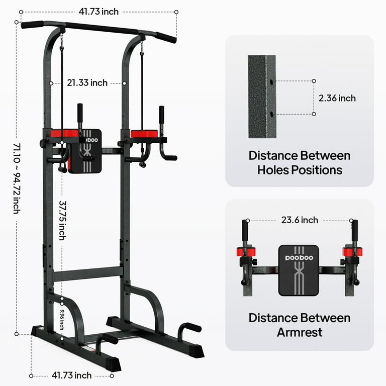 Pooboo Body Champ Multifunction Power Tower Dip Station Pull up Bar Power Rack for Home Gym Strength Training Workout Equipment Max Weight 480lbs