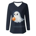 thumbnail image 5 of HongQid Womens Tops Dressy Casual Long Sleeve Shirts Fashion Sweatshirt Fall Blouse Tunic Tshirt Vneck Tee Halloween Cute Ghost Graphic Printed, 5 of 5